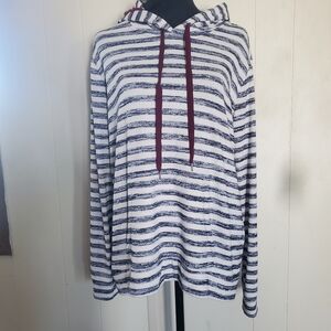 Market & Spruce Pullover Striped Hooded Sweatshirt Pouch Pocket Blue & White L